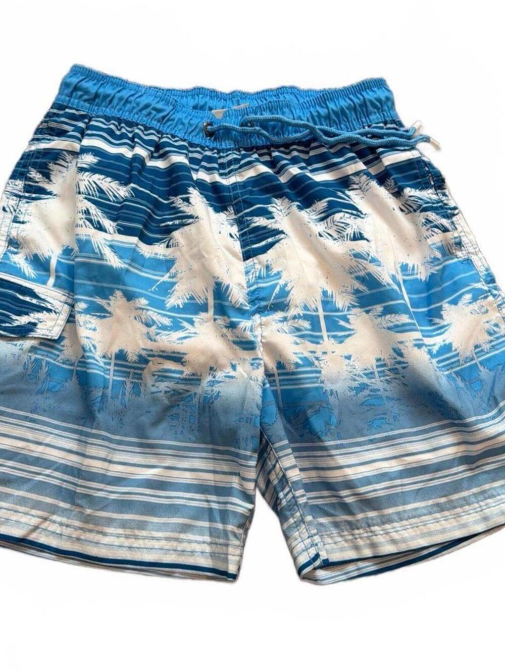 U.S. Apparel Mens Blue Palm Print Swim Trunks S